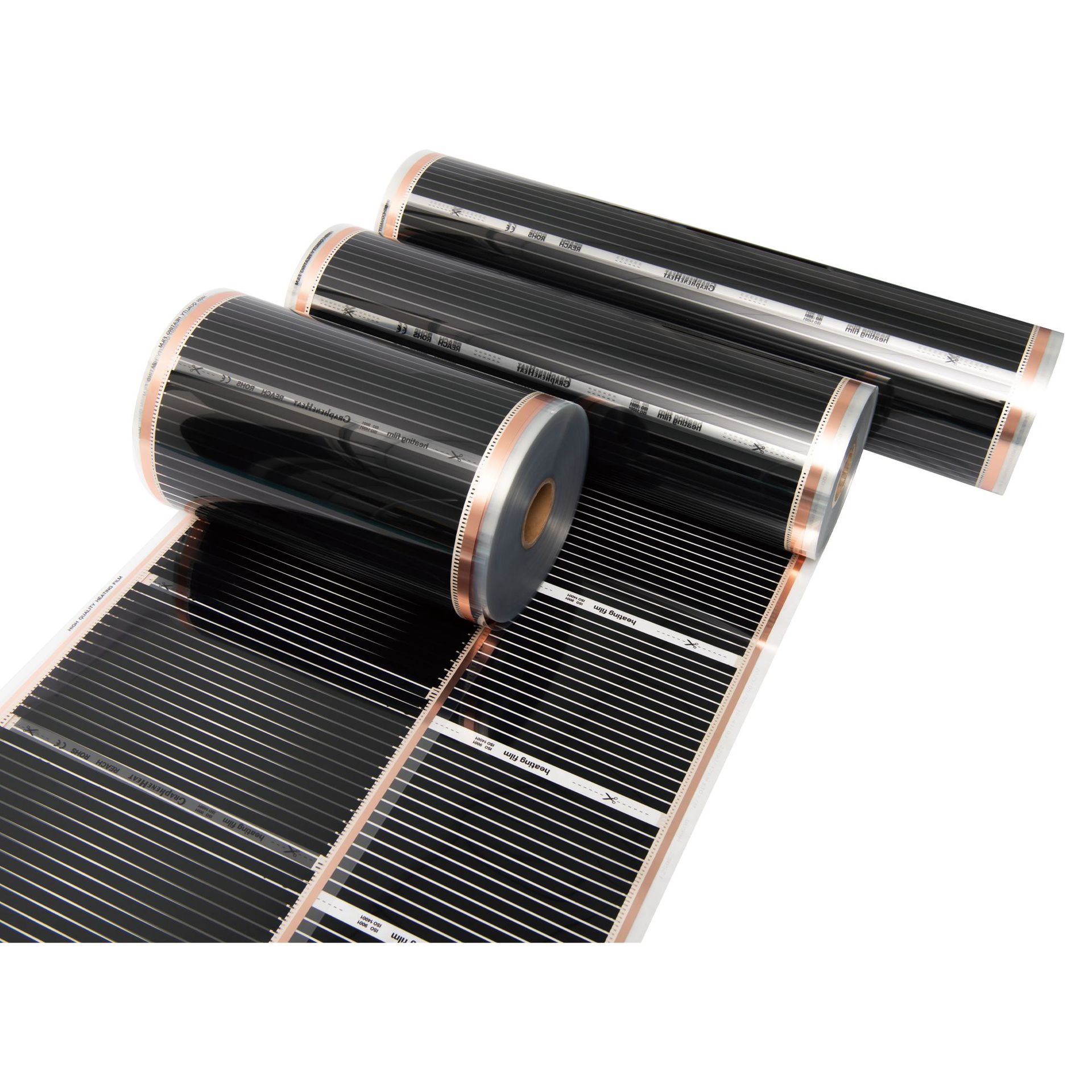 Black strip heating film rolls with copper-coloured edges